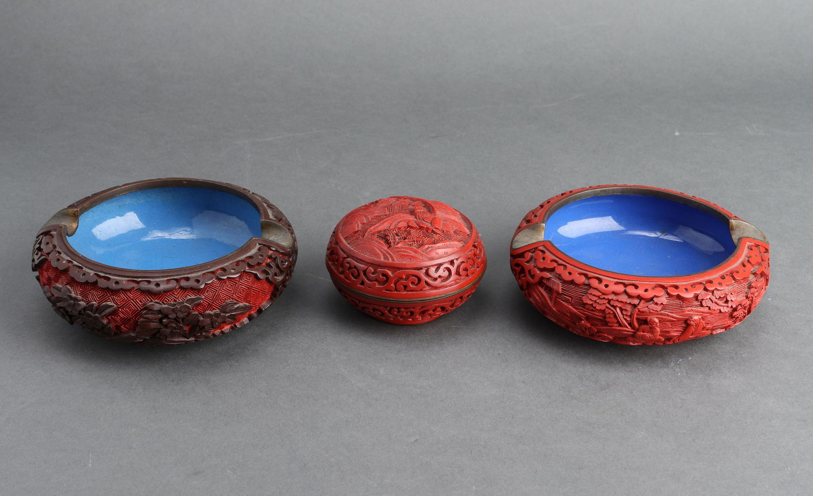 Chinese Carved Cinnabar Box & Ashtrays, 3 (1 of 12)