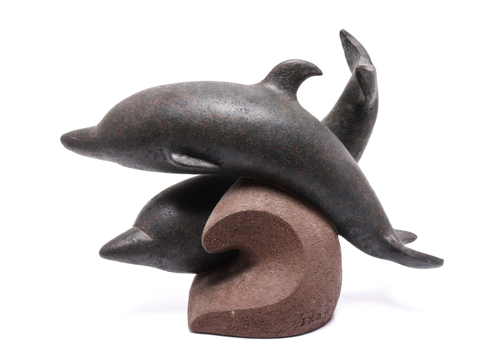 Signed Modern Glazed Terracotta Dolphin Sculpture (1 of 5)