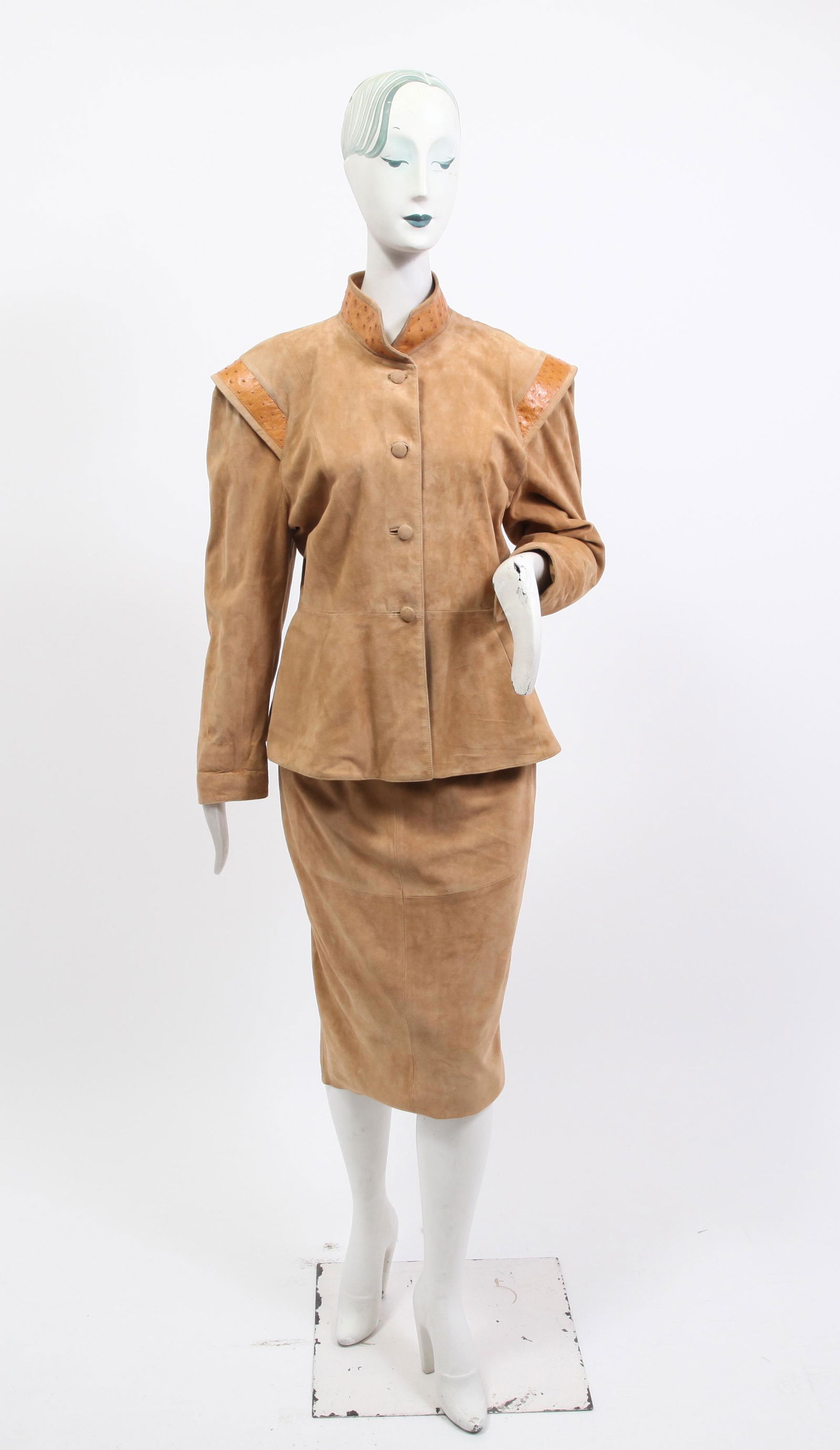 Serge Miko Vintage Tan Leather Skirt Suit (1 of 6)