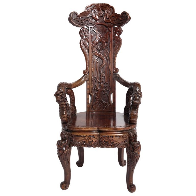 Japanese Export Art Nouveau Carved Wood Chair (1 of 15)