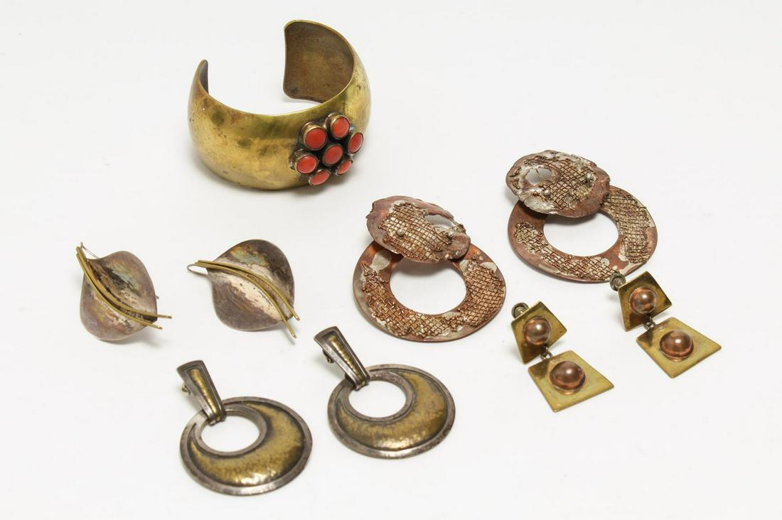 Modernist Copper, Brass, & Silver Jewelry, 5 pcs. (1 of 1)