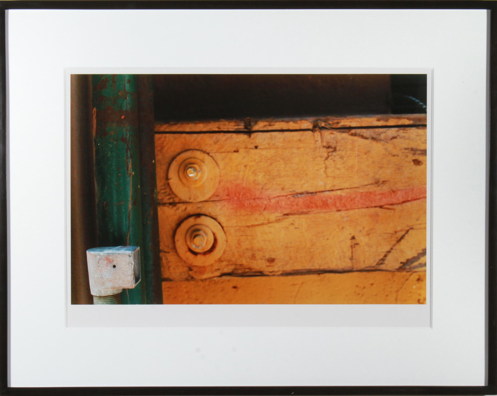 Joel Grey Attrib. "Building Detail" Photograph: Contemporary photograph attributed to Joel Grey (American, b. 1932) depicting detail of building including wood and metal. Image: 16.5" H x 23.25" W; frame: 25.5" H x 32.25" W x 1.5" D. From the Colle