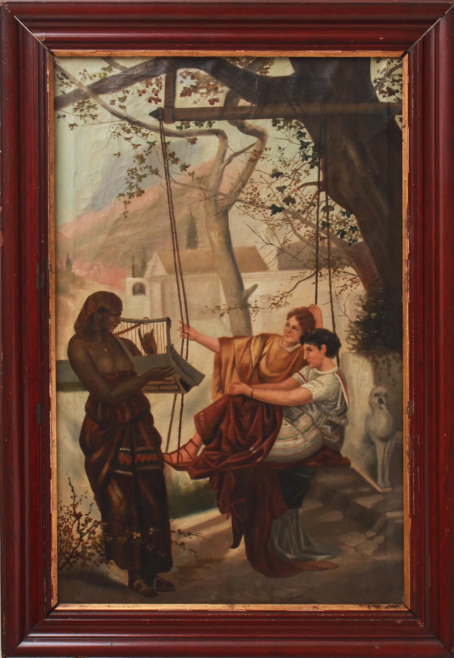 Continental Style Courtyard Scene Oil on Canvas (1 of 10)