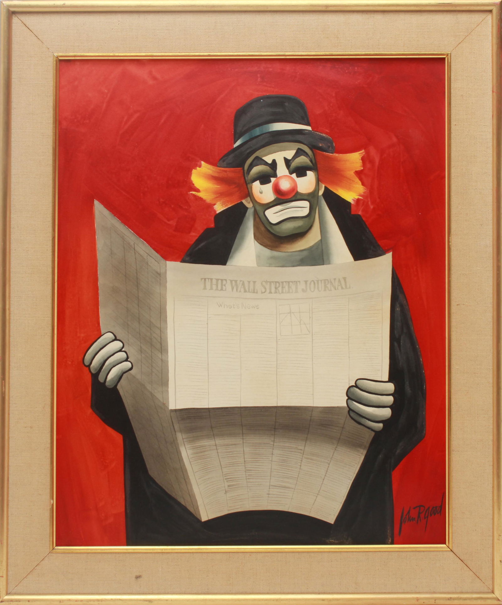 John R. Good "Clown Reading Newspaper" Watercolor (1 of 4)