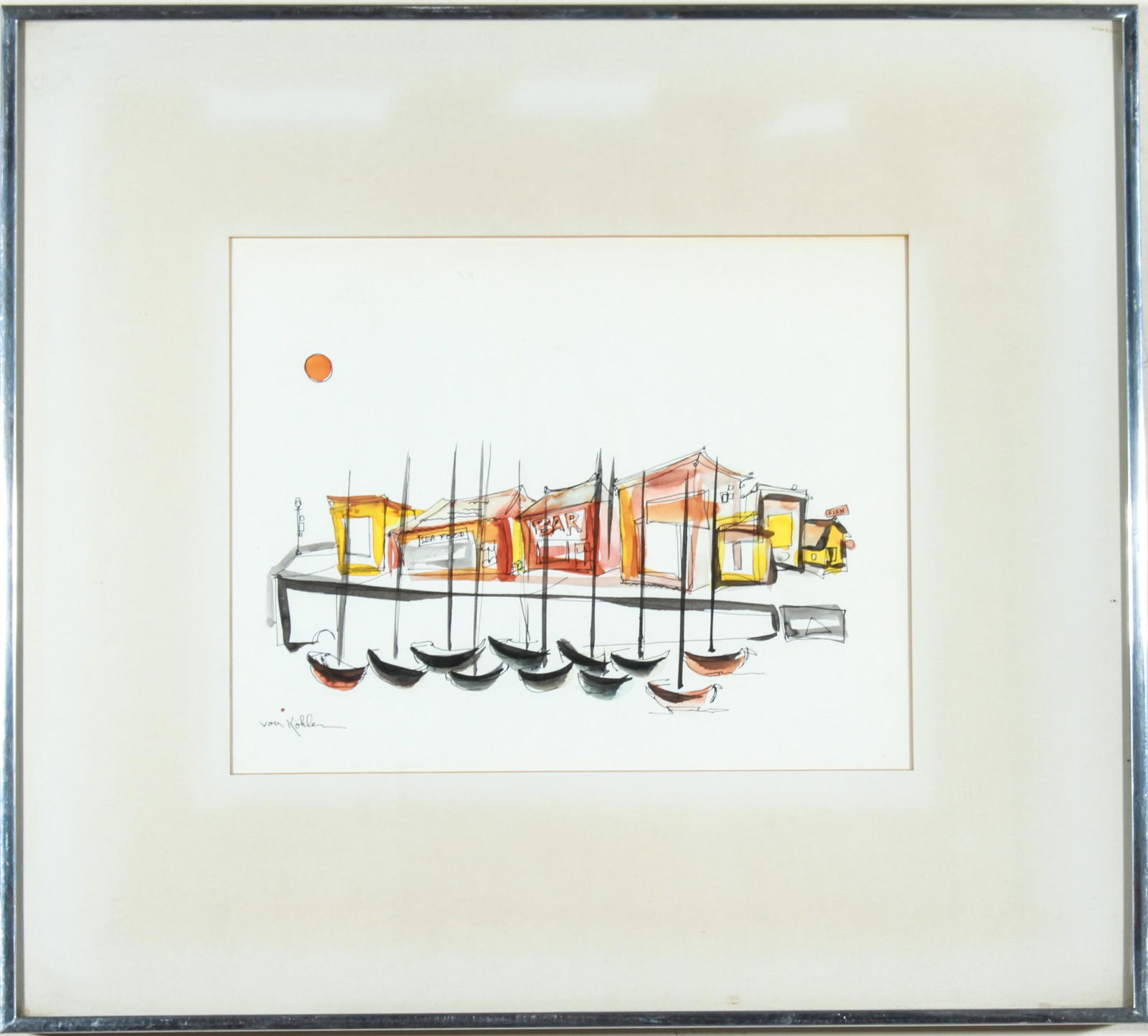 Van Kohler "Boat Scene" Watercolor on Paper (1 of 5)