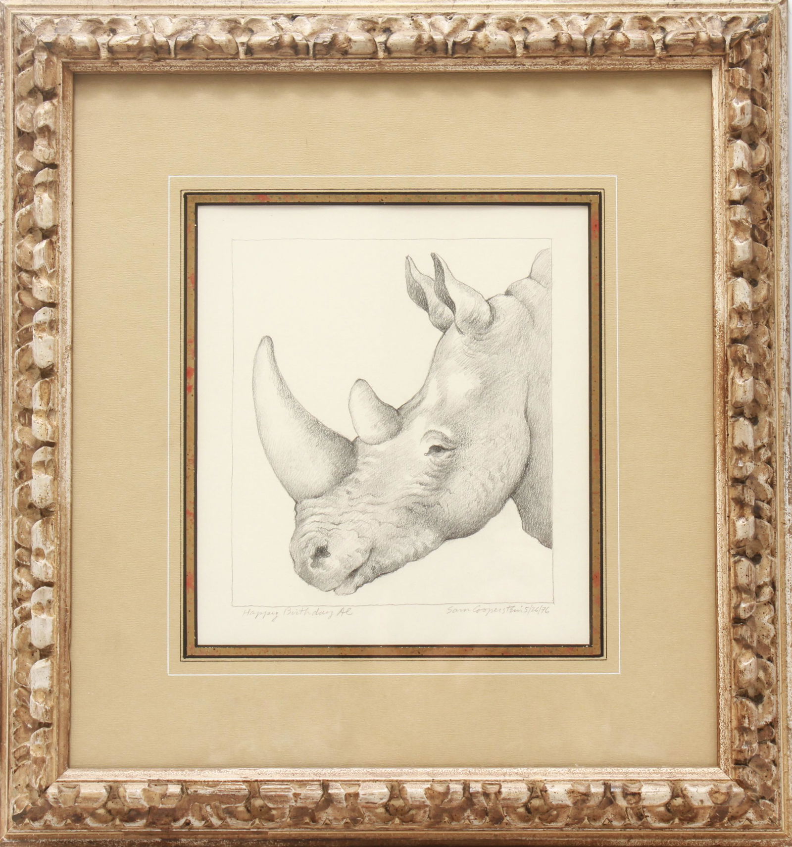 Sam Cooperstein "Rhino" Pencil Drawing on Paper (1 of 3)