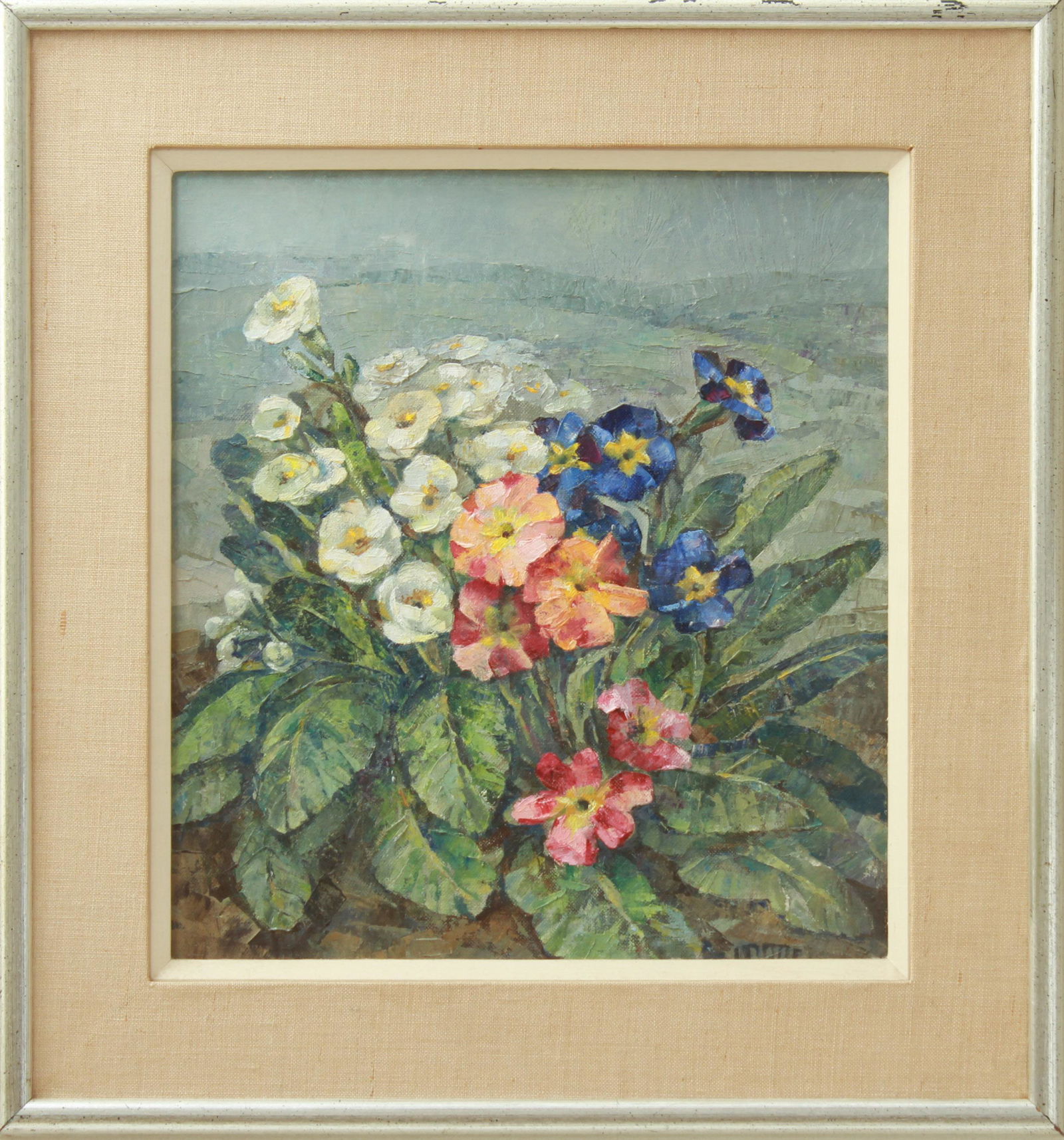 Illegibly Signed Still Life w Flowers Oil on Board (1 of 4)