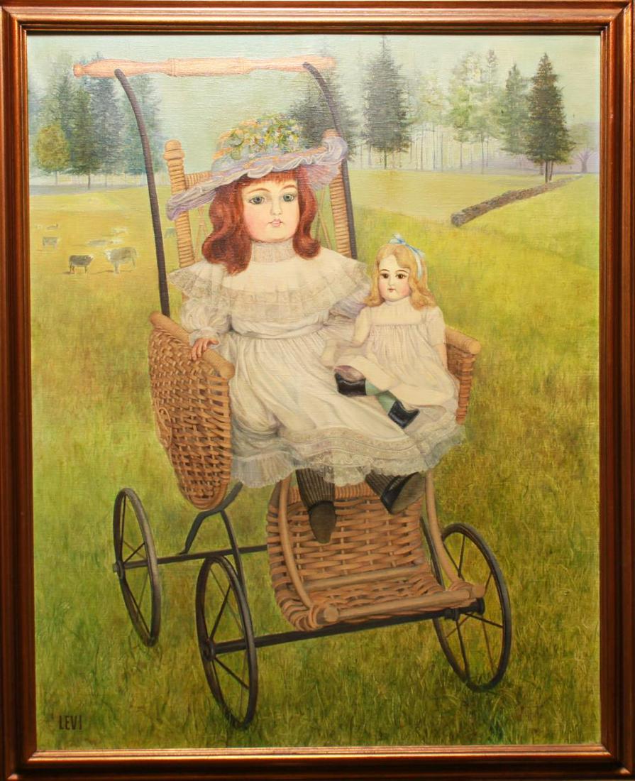 Levi "Girl w Doll In Wicker Carriage Oil on Canvas (1 of 7)