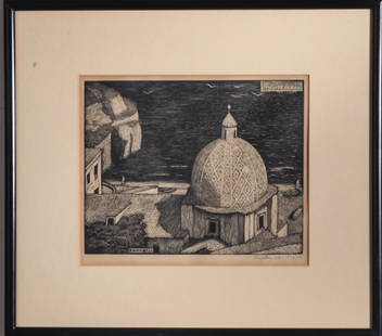 Sydney Lee "On the Meditteranean" Woodcut on Paper: Sydney Lee (British, 1866-1949) "On the Mediterranean," signed in image, signed in pencil lower right "Sydney Lee," edition # 19 / 50, woodcut on paper. Image: 8.25" H x 10" W; frame: 15.25" H x 17" W