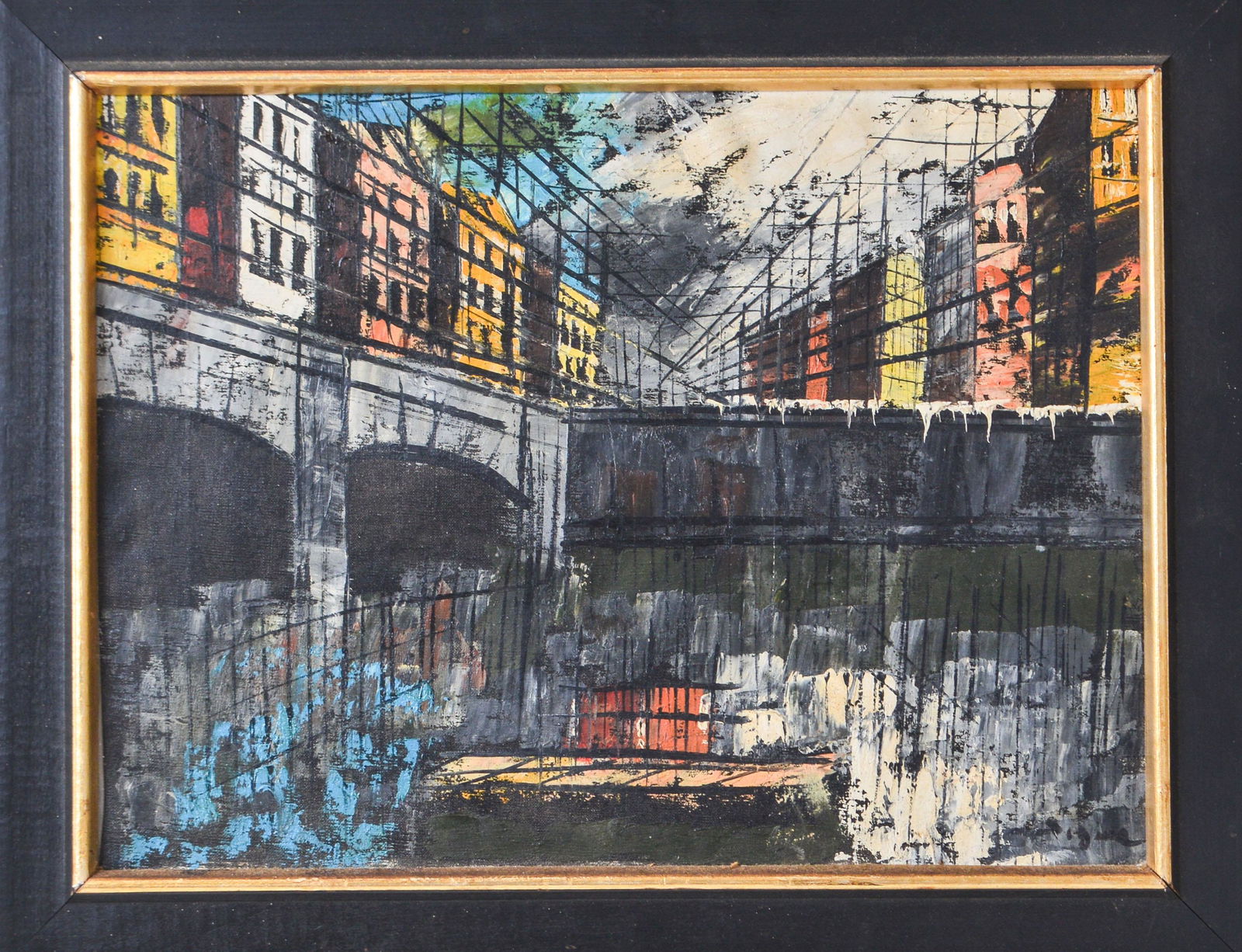 Mid Century Continental Geometric Cityscape, Oil (1 of 5)