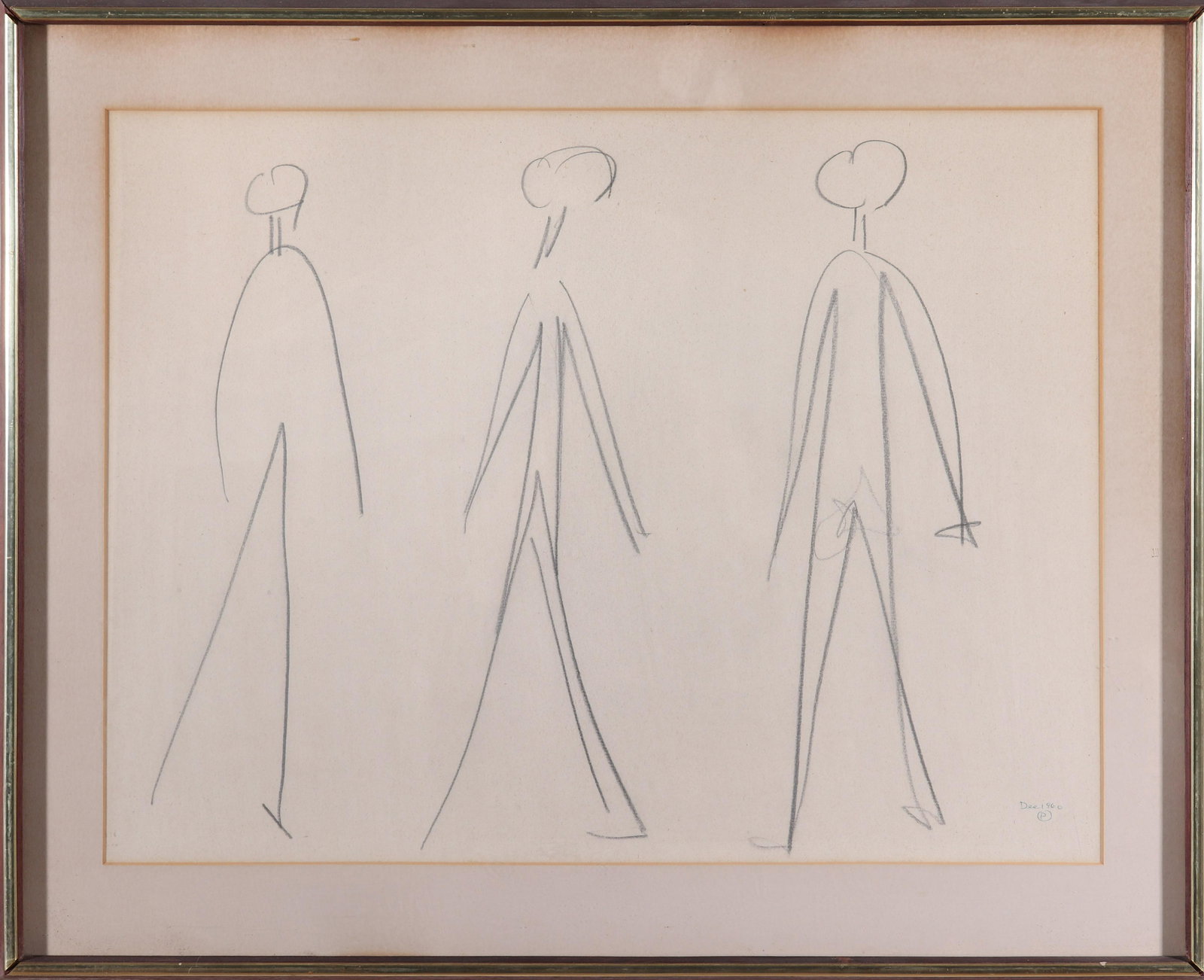 Mid-Century Modern "Stick Figures" Pencil Drawing (1 of 3)