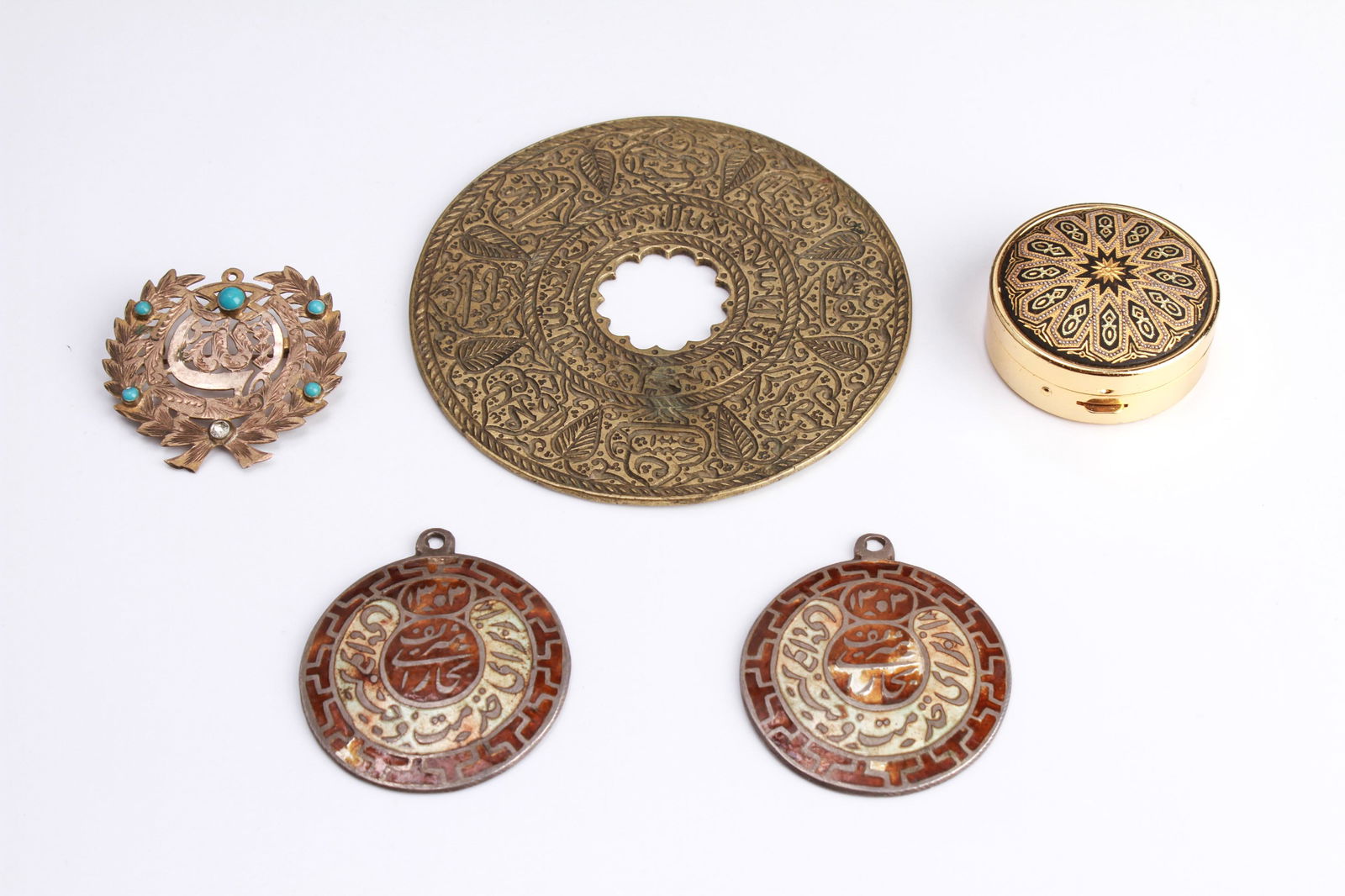 Arabic & Persian Pendants, Pin, Box, Disk, 5 pc (1 of 4)