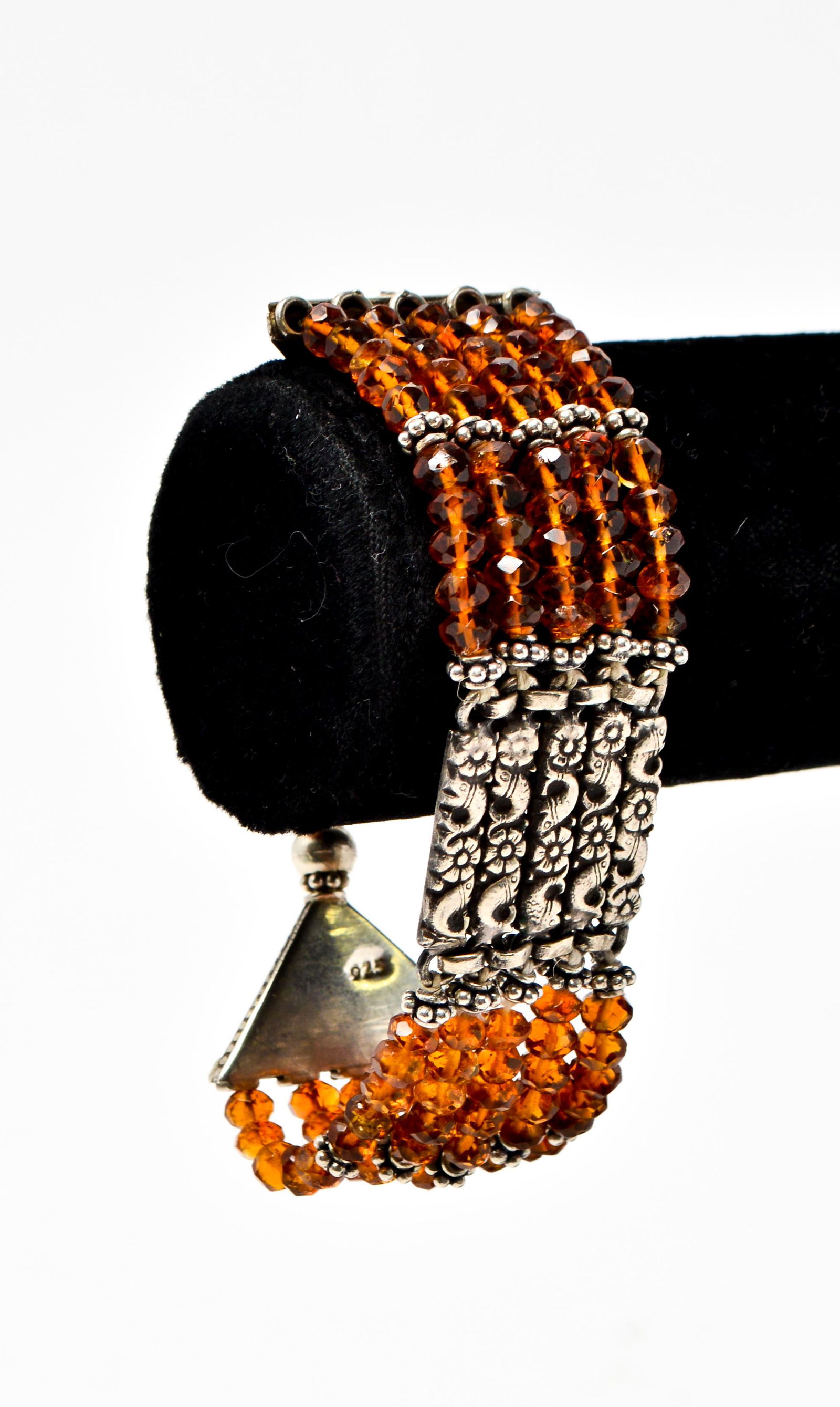 Silver Floral Motif Faceted Citrine Bead Bracelet (1 of 5)