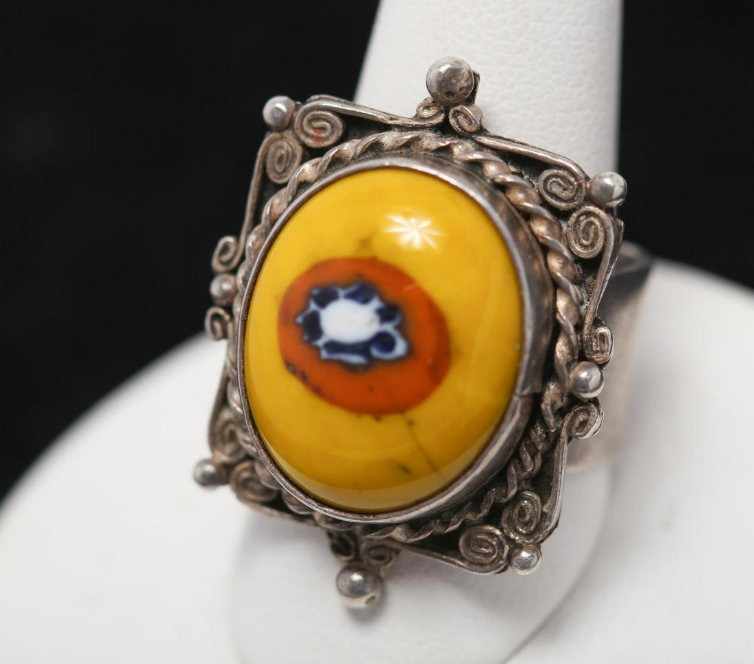 Middle Eastern Silver Ring, with Millefiori Glass (1 of 3)