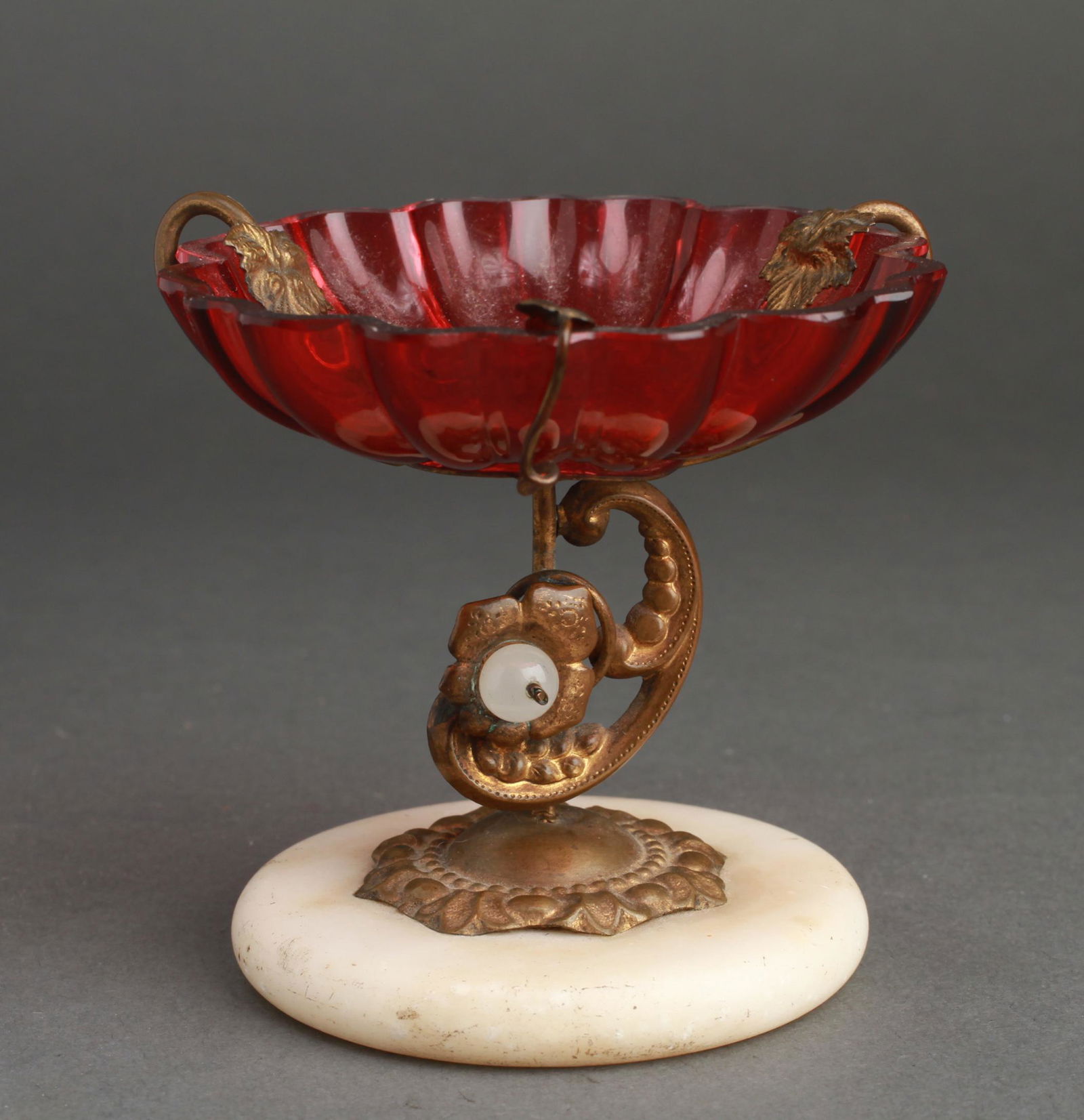 Baroque Cranberry Glass & Brass Sm Compote 19th C. (1 of 3)