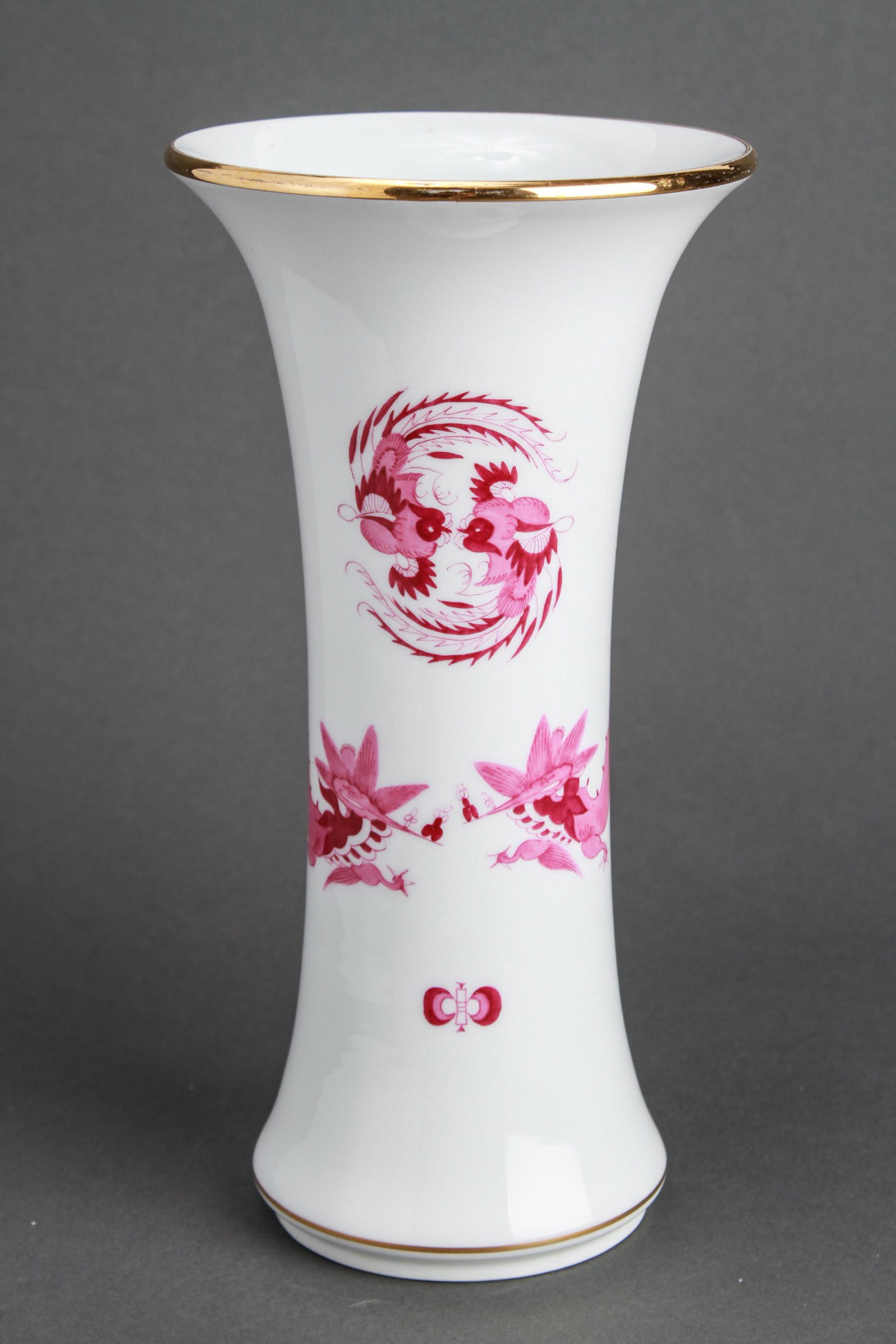 Meissen Porcelain Pink Dragon Trumpet Vase (1 of 4)