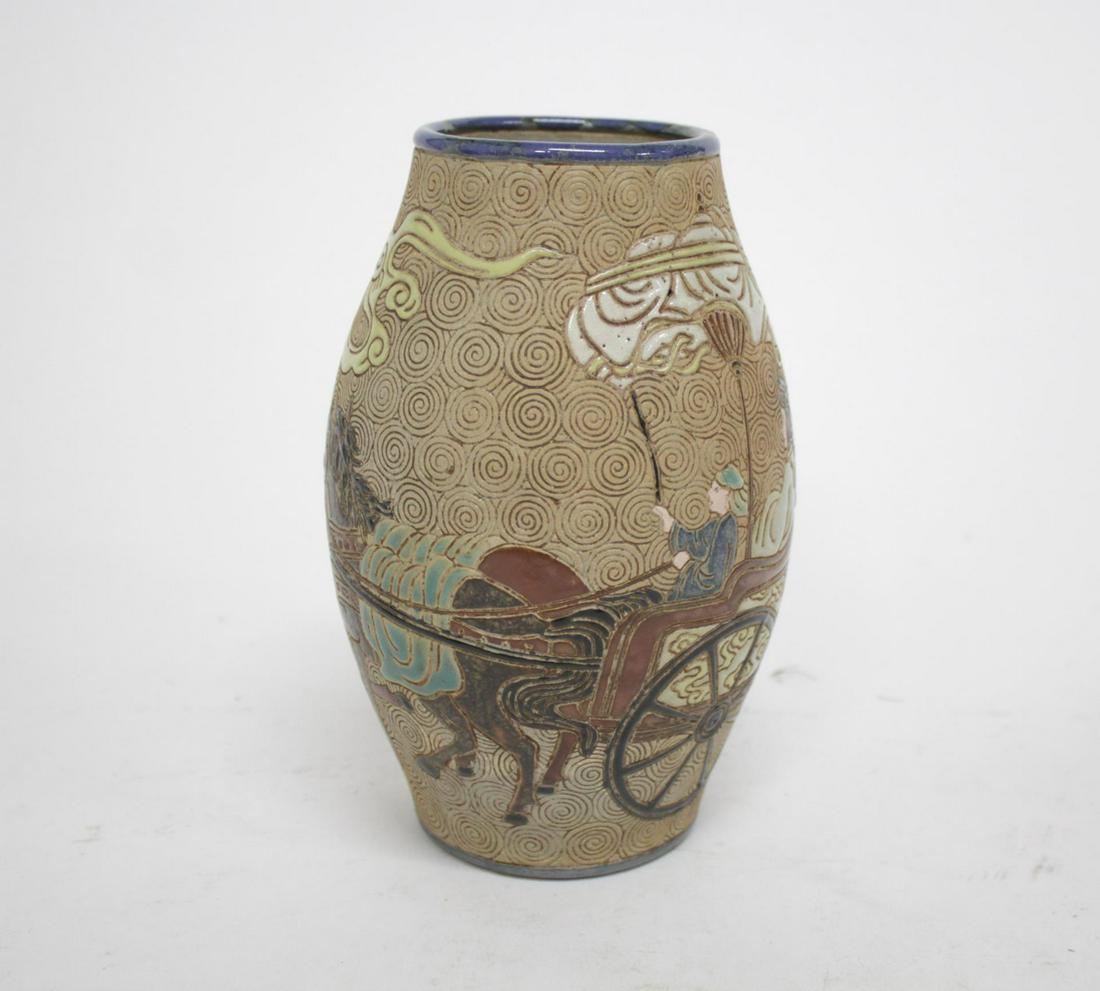 Japanese Earthenware Pottery Vase w. Chariot Motif (1 of 7)