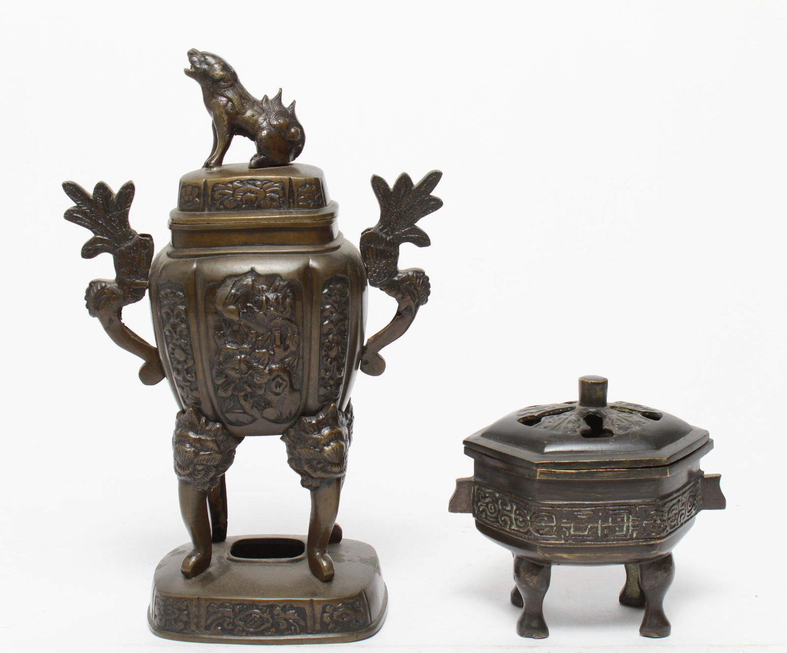 Chinese Patinated Bronze Foo Dog Incense Burners 2 (1 of 11)