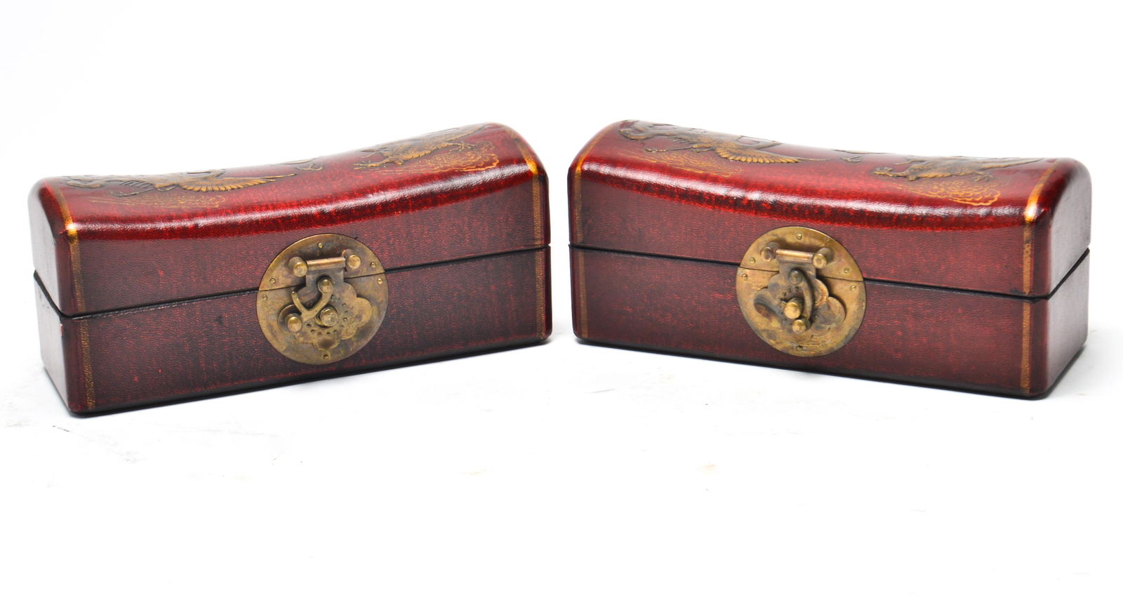 Chinese Red Lacquer and Gilt Wood Boxes, Pair (1 of 6)