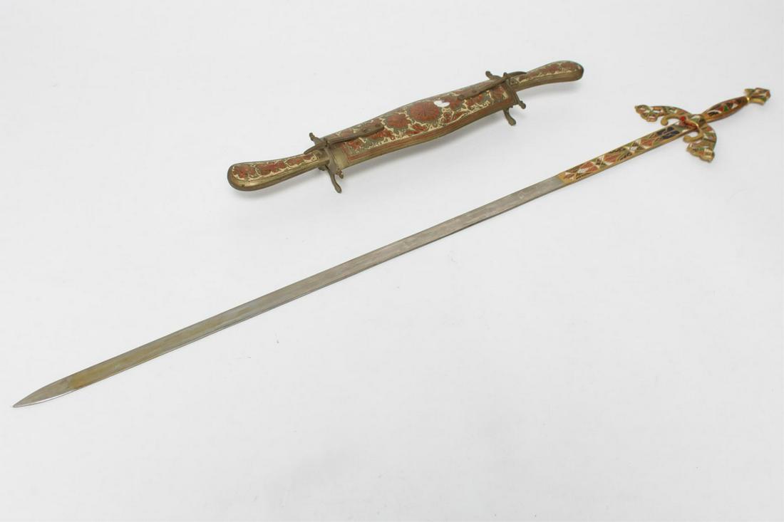 Continental Champleve Enamel Carving Set & Sword (1 of 6)