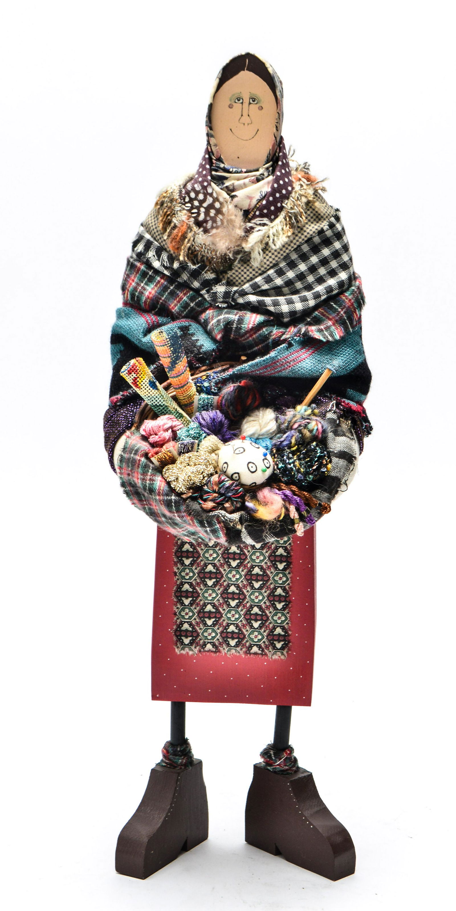 V. Bluth Folk Art Babushka Wood & Fabric Sculpture (1 of 6)