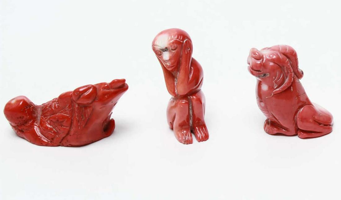 Chinese Dyed Coral Red Stone Carvings, Group of 3 (1 of 6)