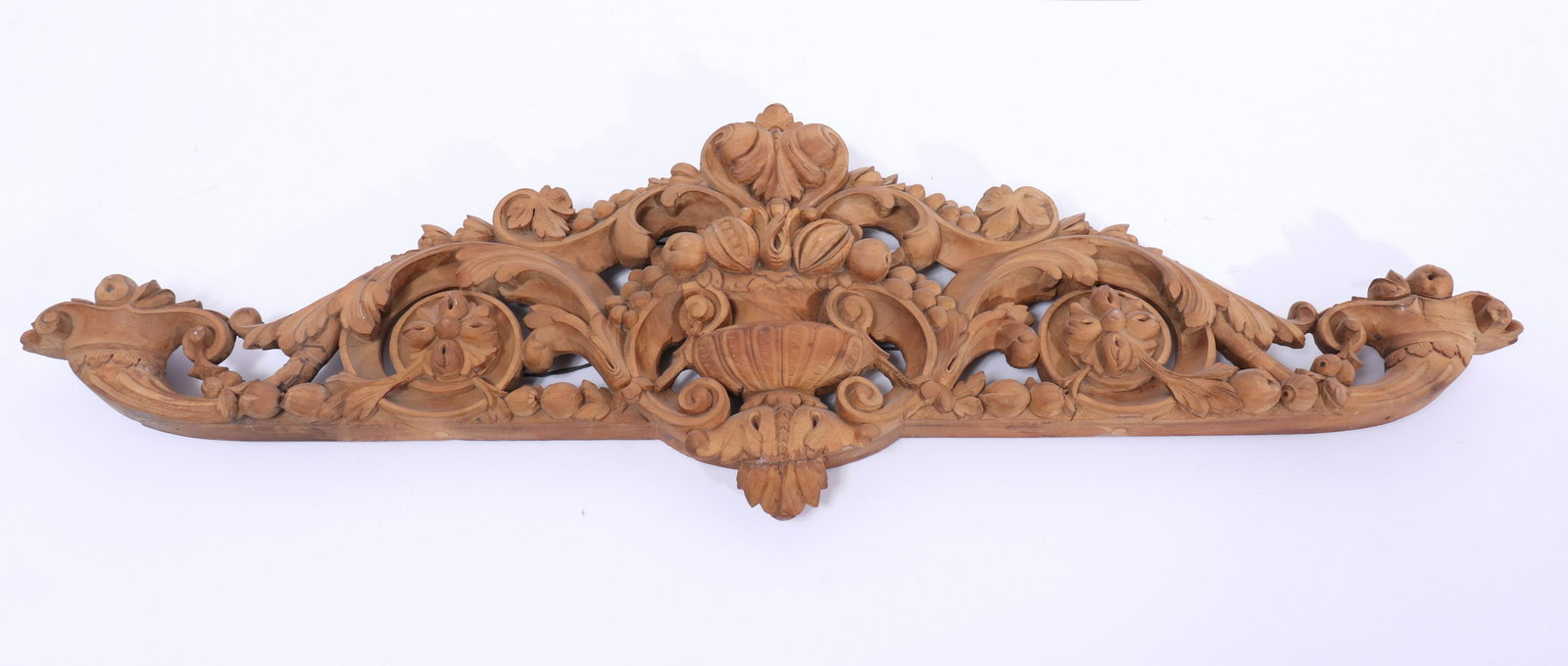 Carved Wooden Flower & Urn Pediment (1 of 3)