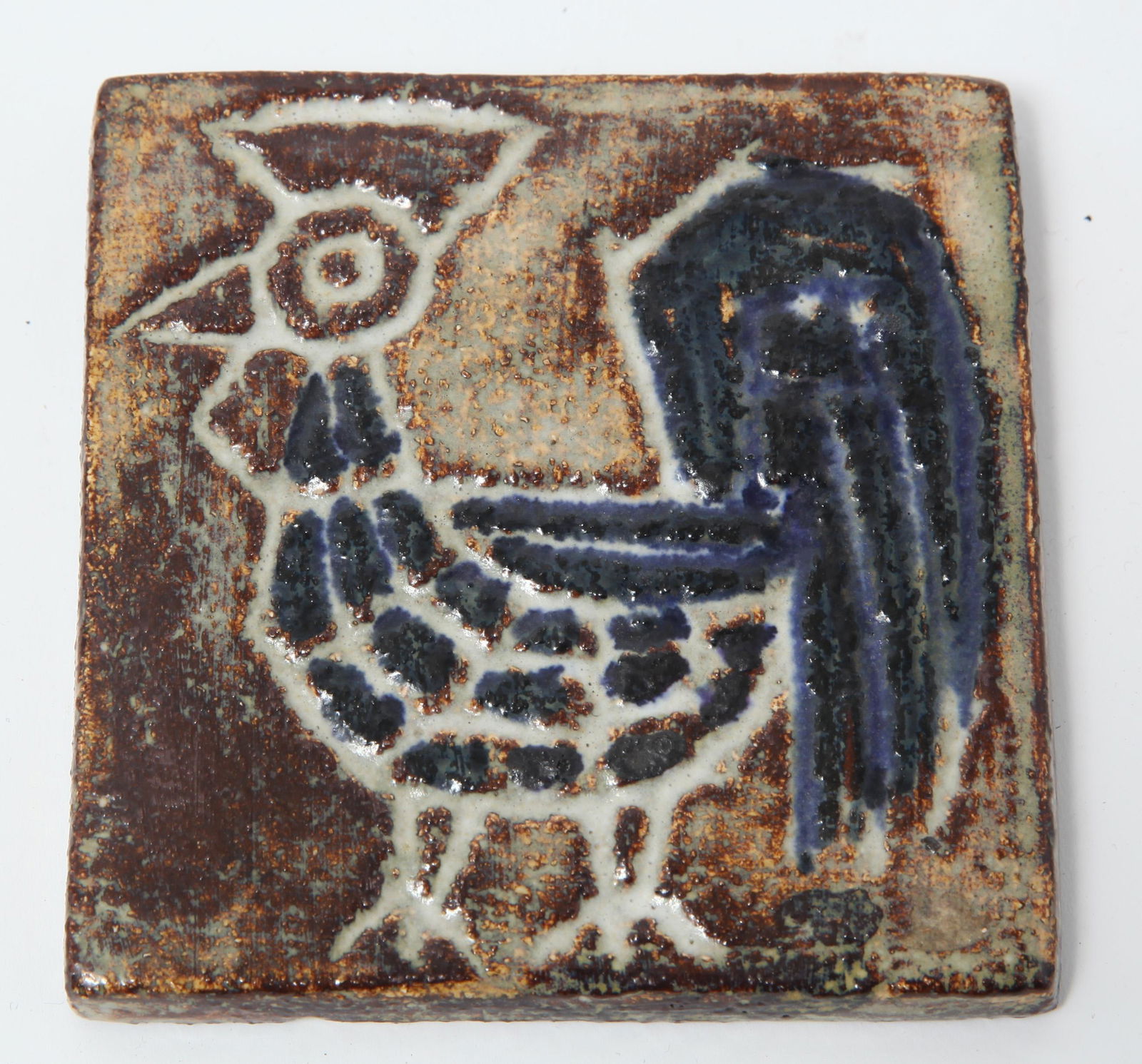 Glazed Ceramic Tile With Rooster: Glazed ceramic tile with rooster motif. 4" square.