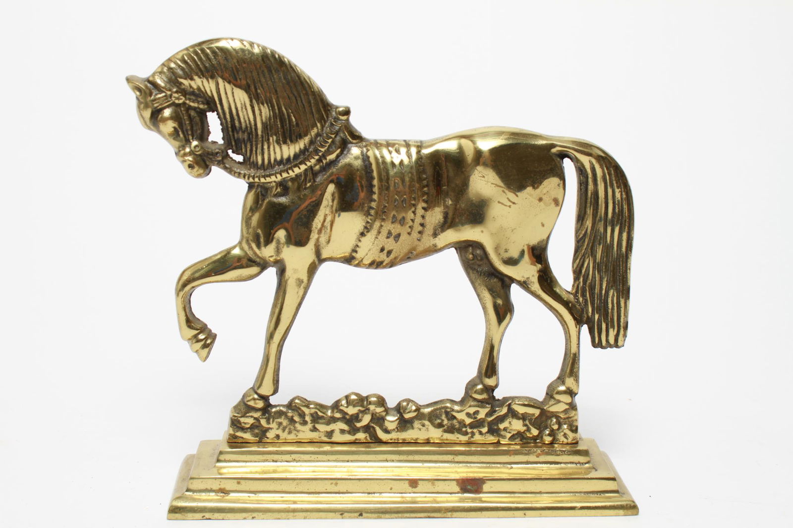 English Gilt Brass Prancing Horse Door Stop (1 of 3)
