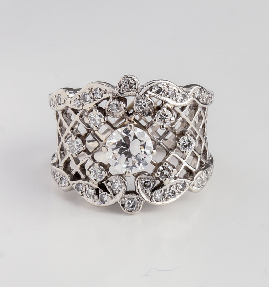 Edwardian 14K White Gold Diamond Filigree Ring (1 of 9)