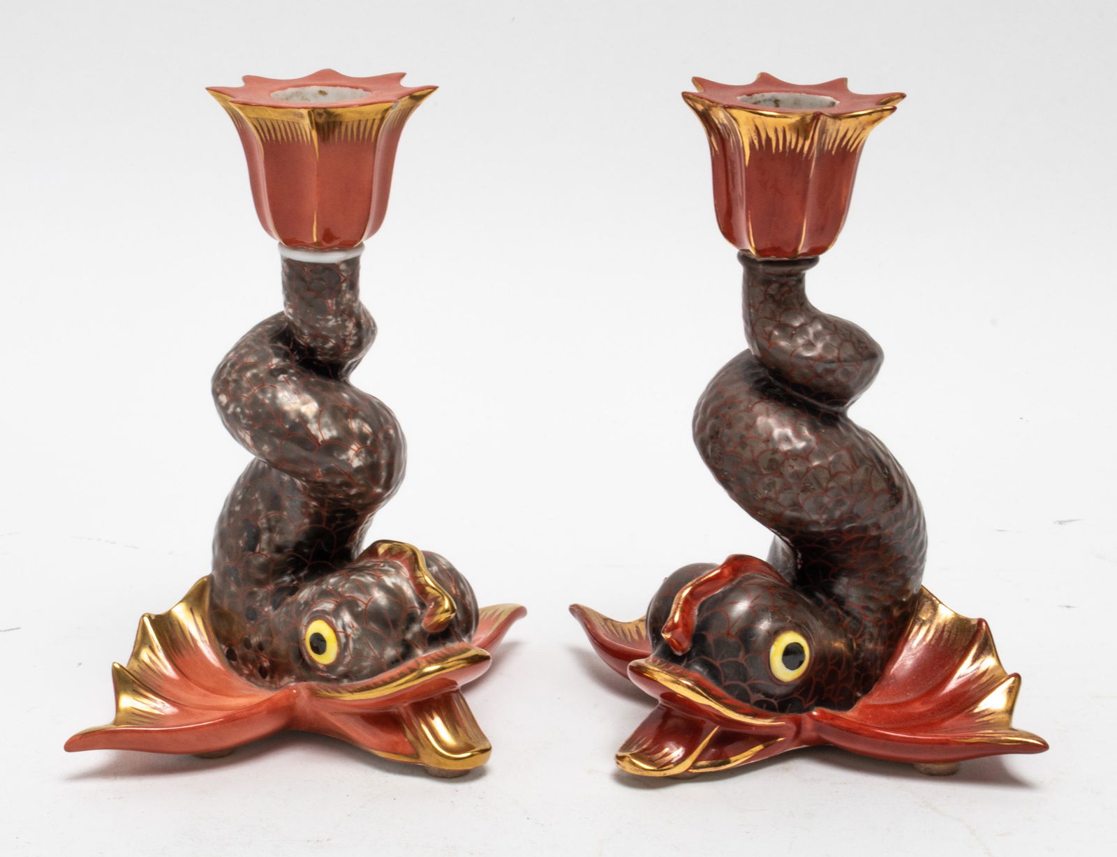 Herend Porcelain Koi Candle Sticks, Pair (1 of 7)