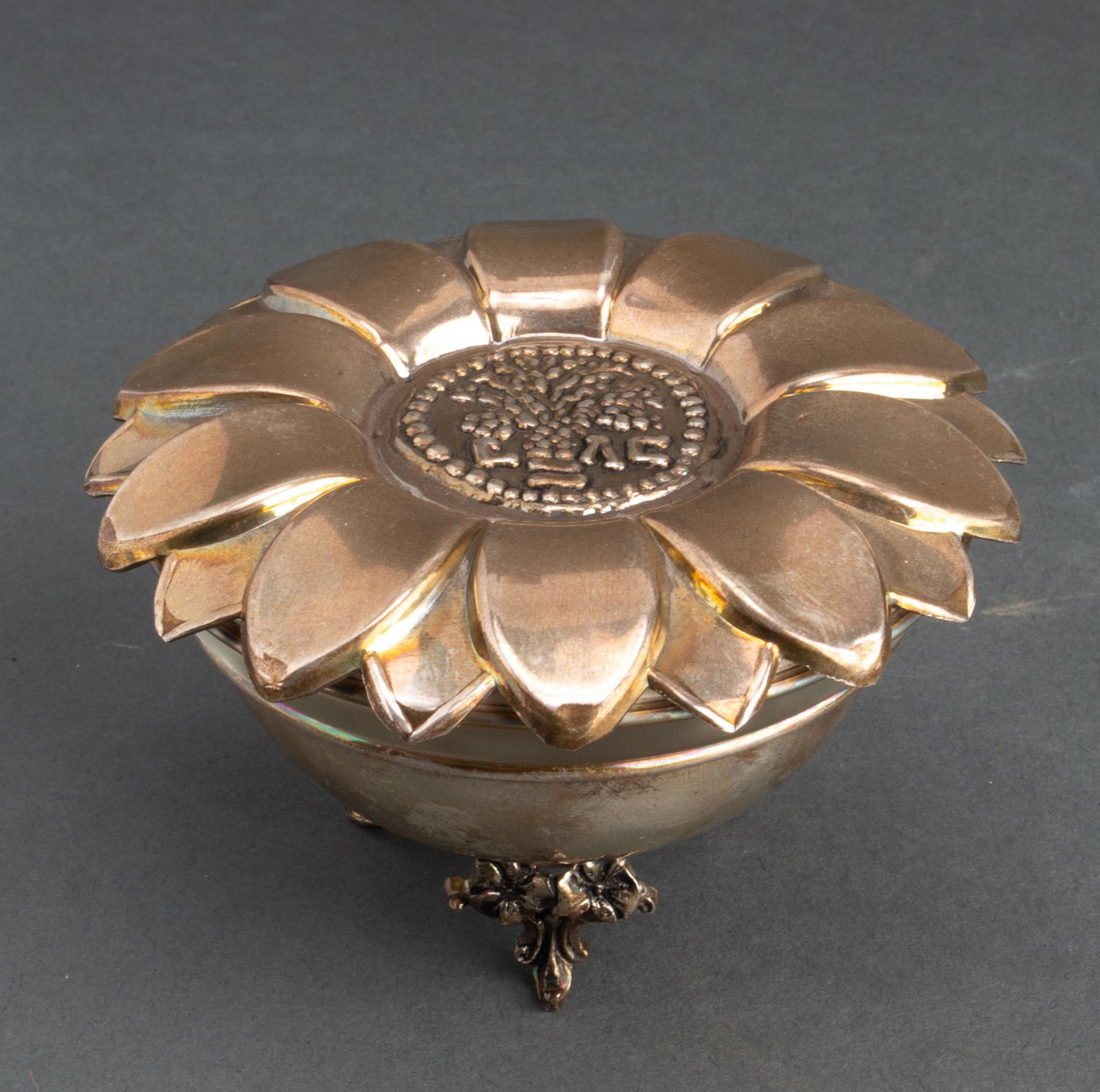 Judaica Sterling Silver Floral & Footed Honey Pot (1 of 7)
