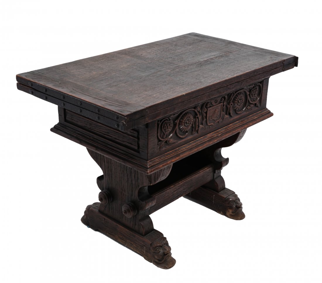 Renaissance Revival Carved Wood Slide-Top Table (1 of 15)