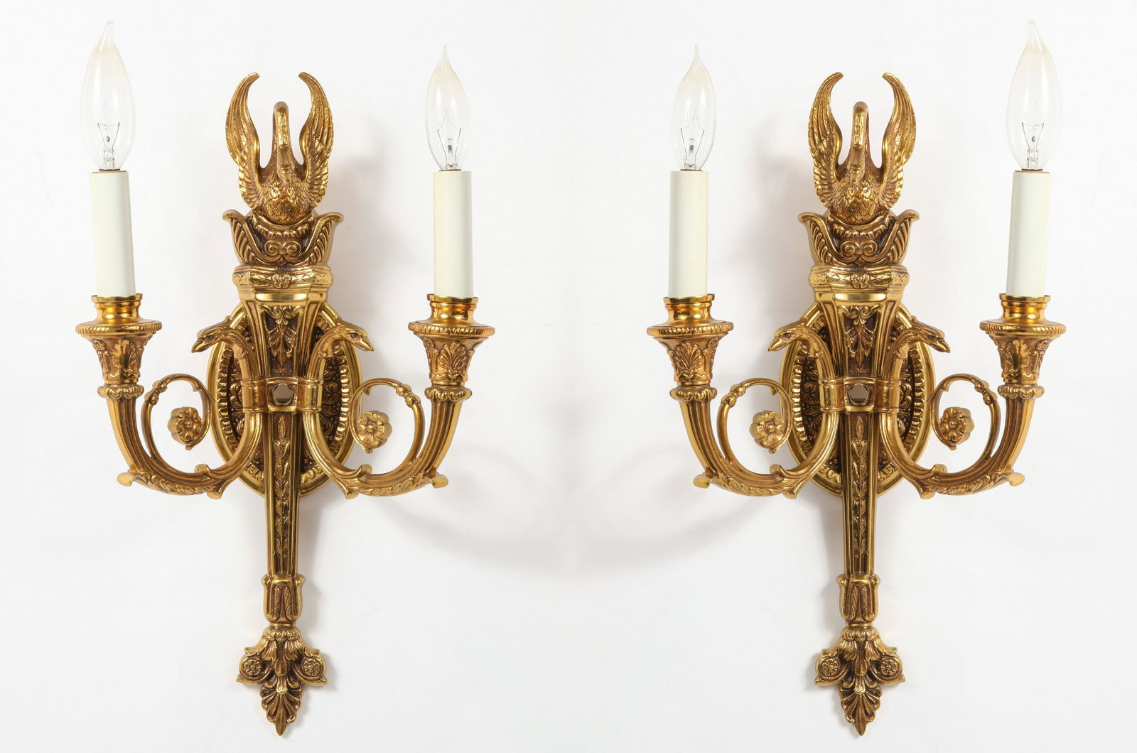 Empire Manner Gilt Bronze Swan Sconces, Pair (1 of 5)