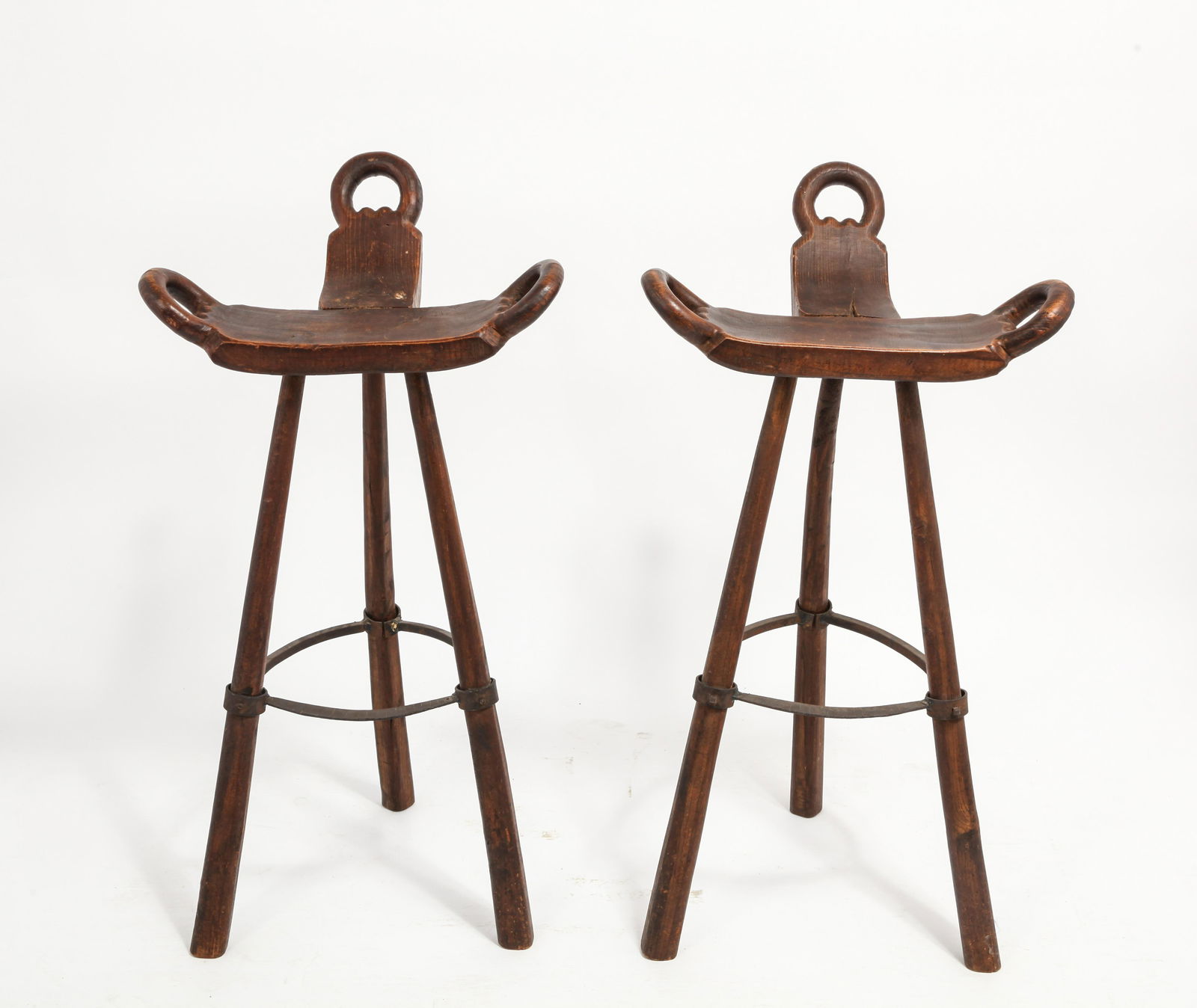 Antique American Rustic Wood Stools, Pair (1 of 6)
