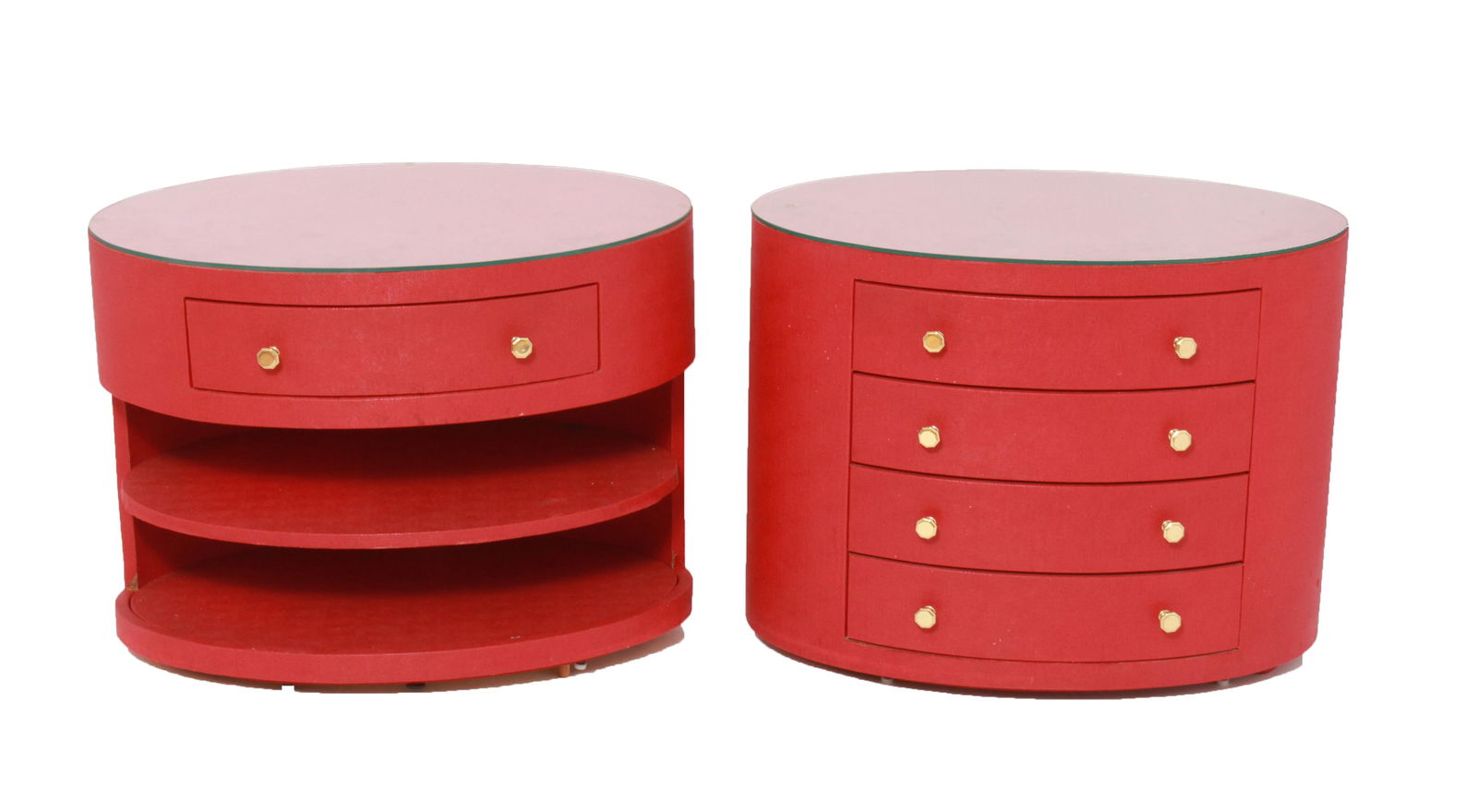 Modern Red Oval Nightstands w Drawers & Shelves (1 of 6)