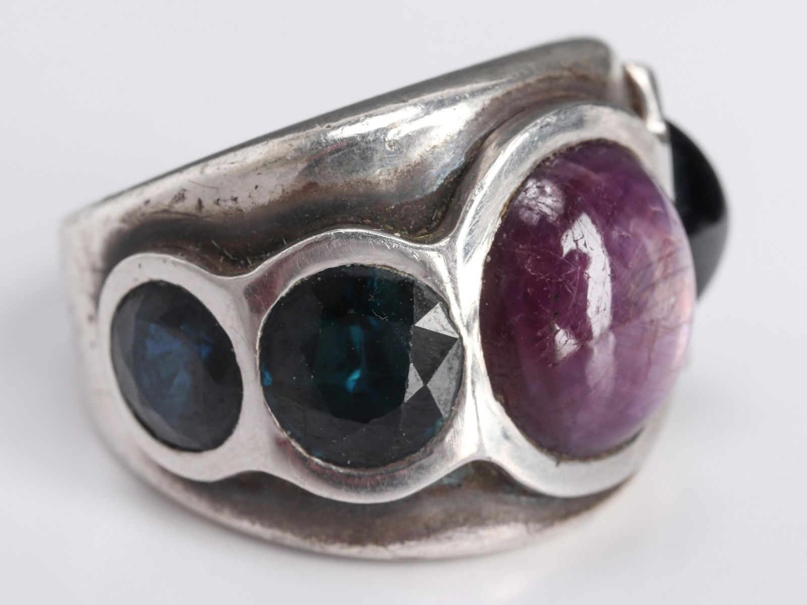 Mid-Century Modern Silver Ruby & Sapphire Ring (1 of 5)
