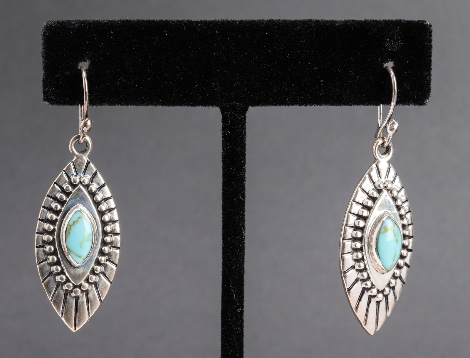 Southwest Navajo Silver & Turquoise Drop Earrings (1 of 4)