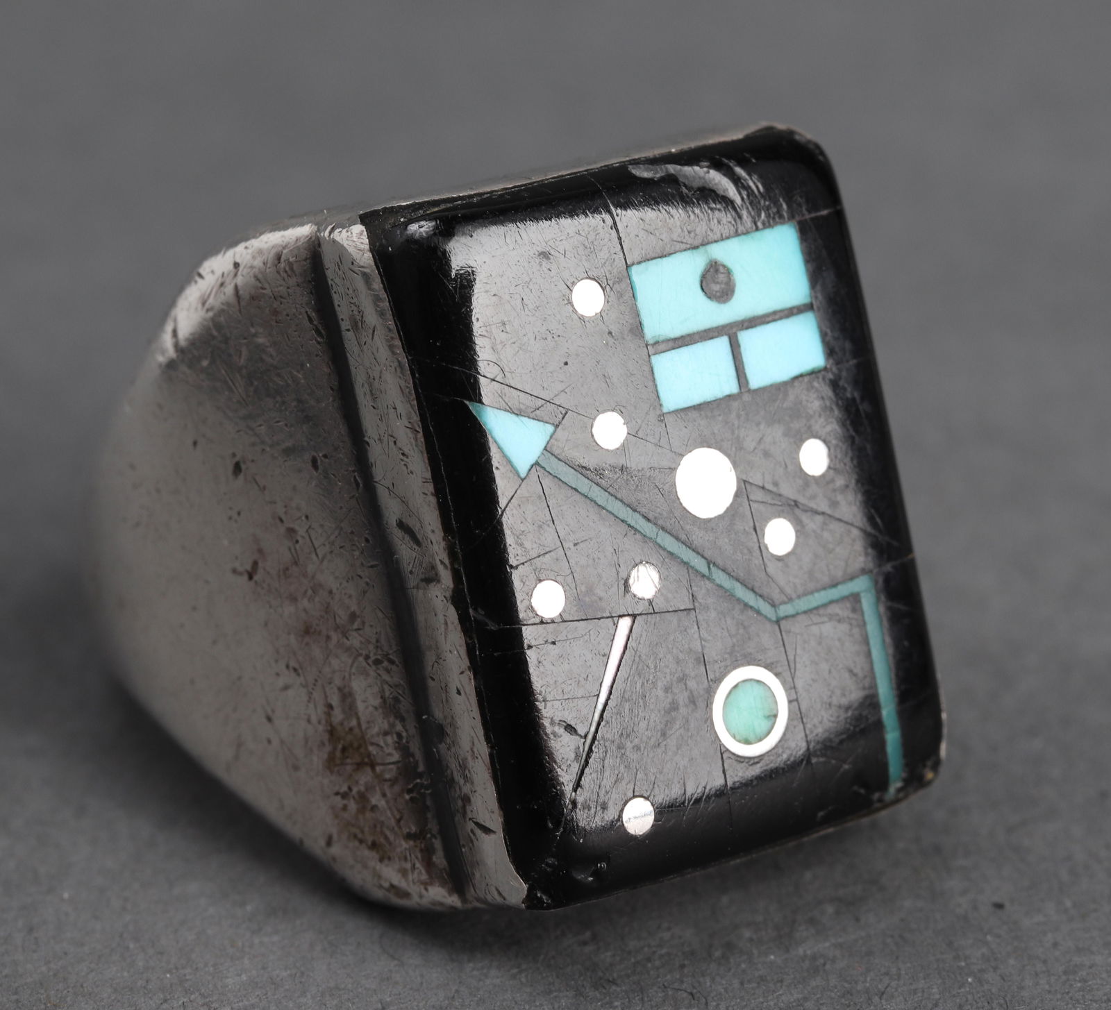Mid Century Modern Silver Onyx & Turquoise Ring (1 of 6)