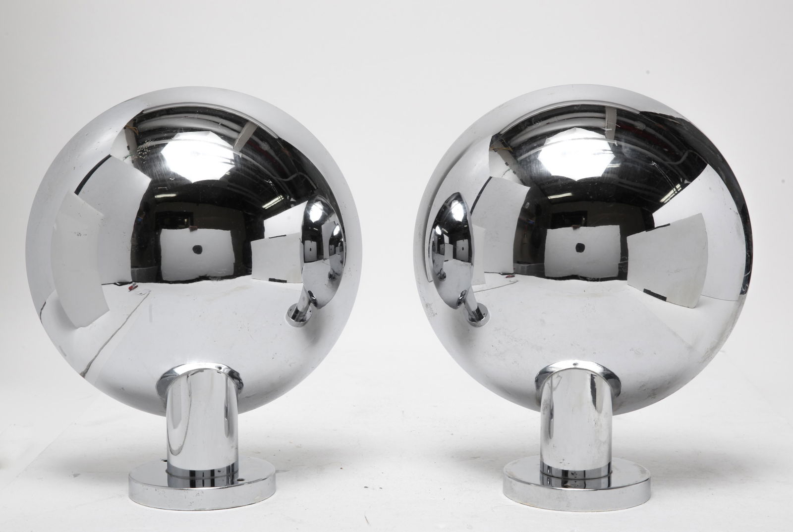 Art Deco Chrome Hemisphere Wall Sconces, Pr (1 of 10)
