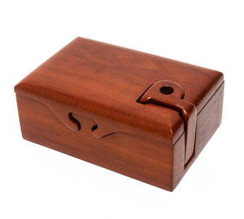 Richard Rothbard Modern Monogram Puzzle Box: Richard Rothbard modern four-piece puzzle box with "P" monogram pendant, signed underside: "Richard Rothbard." 2" H x 2.75" L x 4.25" D.