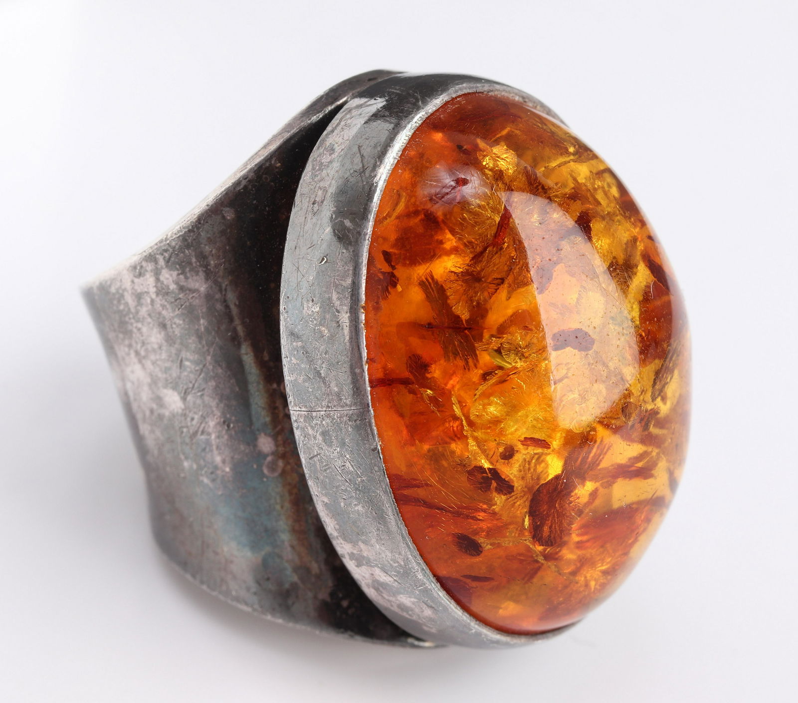 Mid-Century Modern Silver & Baltic Amber Ring (1 of 5)
