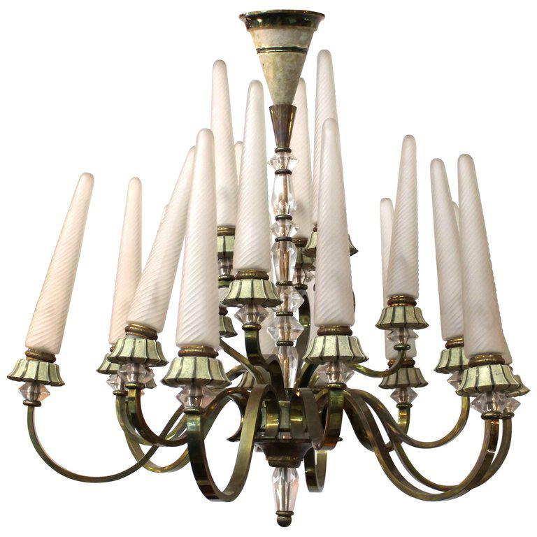 French Art Deco Sevres Bronze and Glass Chandelier (1 of 11)