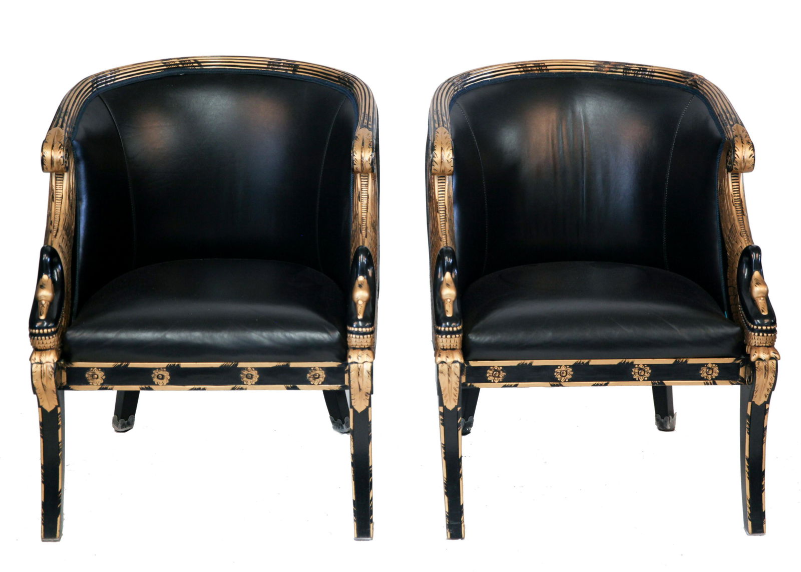 Empire Manner Parcel Gilt Ebonized Bergeres, Pair (1 of 8)