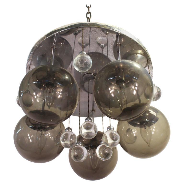 Mid-Century Modern Glass Sphere, Chrome Chandelier (1 of 2)