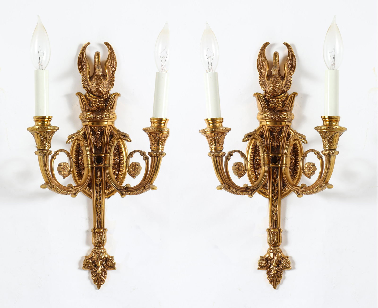Neoclassical Style Brass Two-Arm Wall Sconces, Pr (1 of 8)
