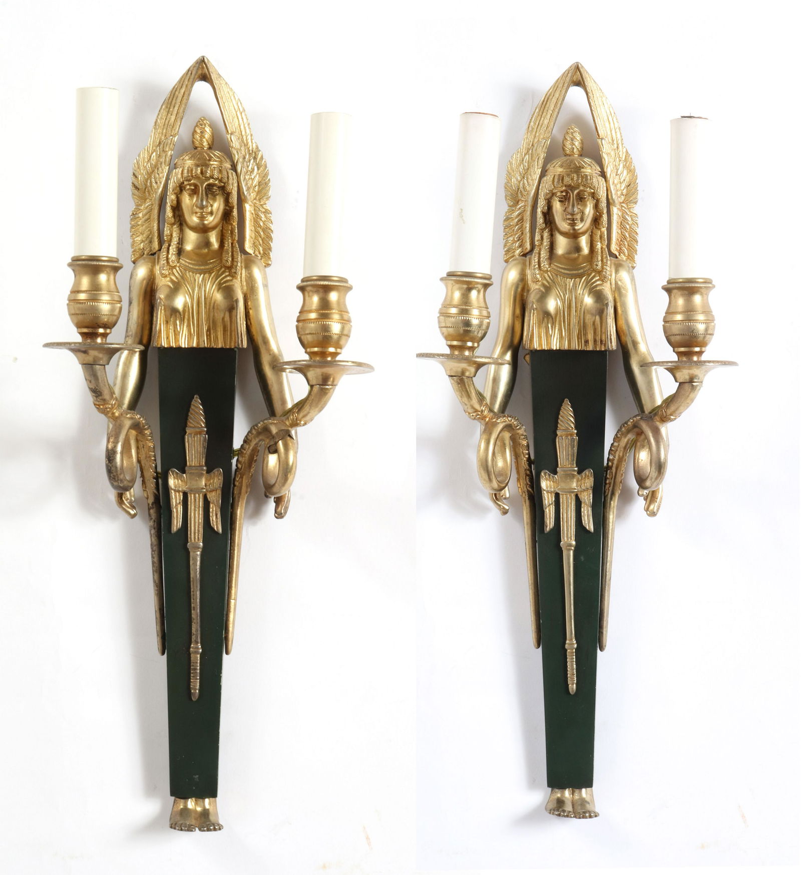 Egyptian Revival Gilt Bronze Figural Sconces, Pair (1 of 11)