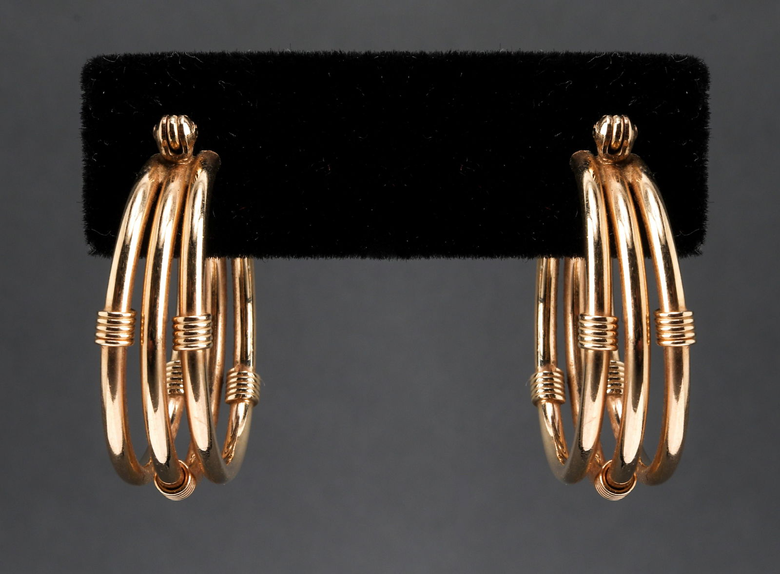 14K Yellow Gold Triple Wire Hollow Hoop Earrings (1 of 3)