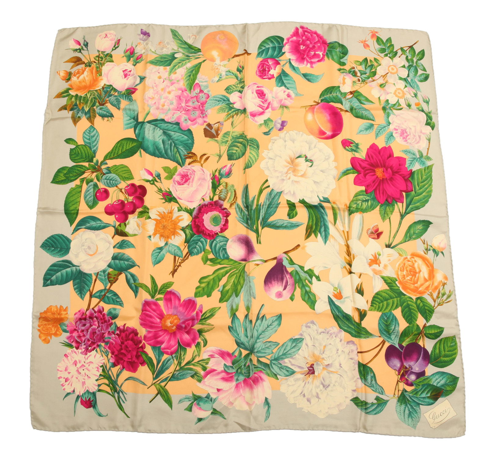 Gucci "Flowers & Fruit" Vintage Silk Scarf (1 of 4)