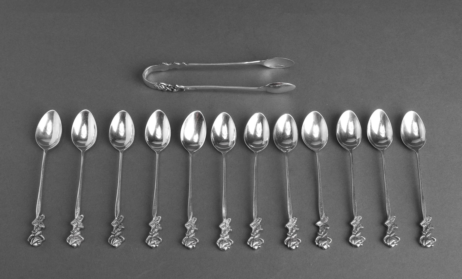 Continental Silver Tea Spoons And Sugar Tongs, 13 (1 of 4)